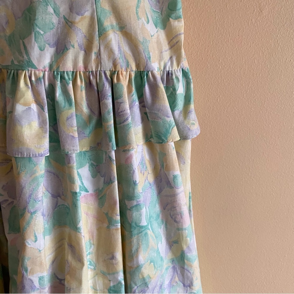 Vintage Manhattan Girl XL 80s Floral Drop Waist Back Bow Puff Short Sleeve Retro - Picture 7 of 17